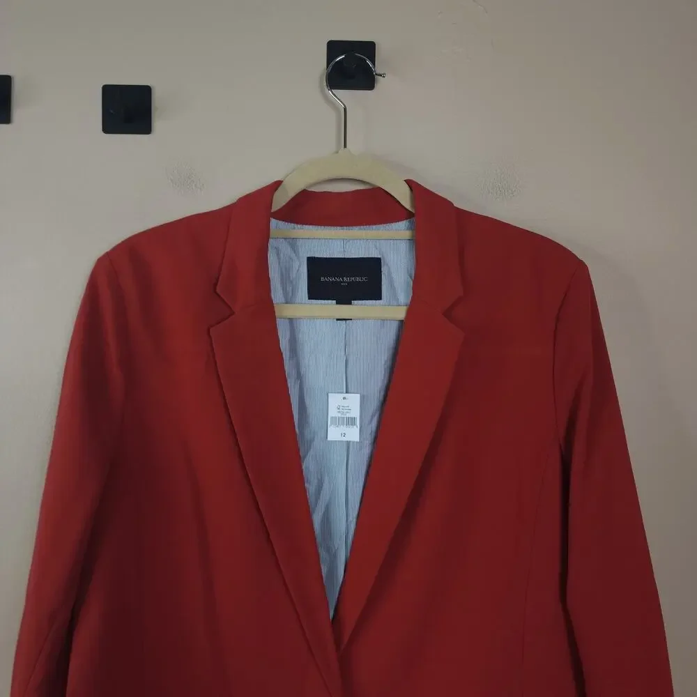 Banana Republic Burnt Orange One Button Closure Boyfriend Blazer Size 12 - Picture 2 of 11